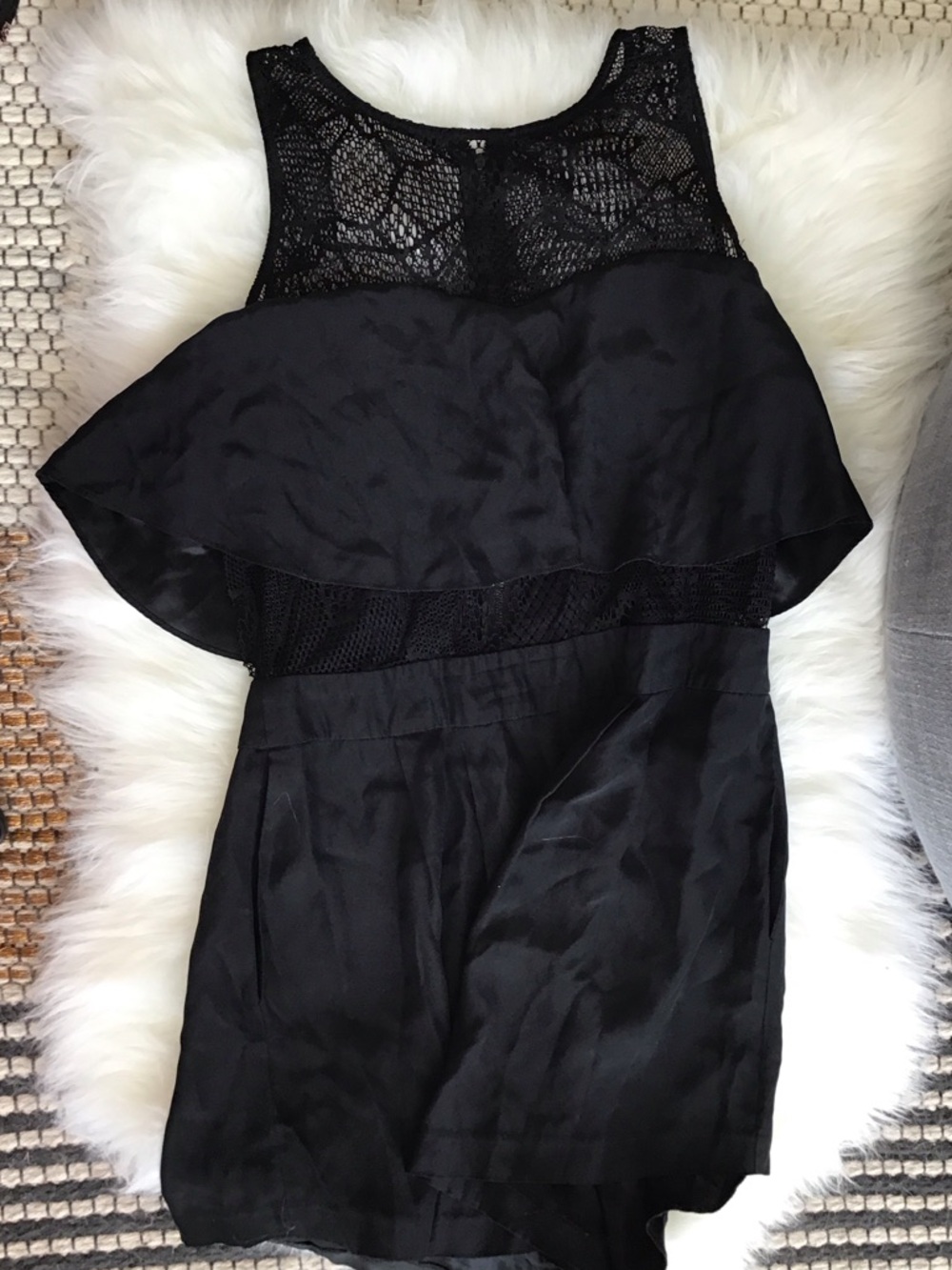 Parker Black Lace-Trim Ruffle Dress